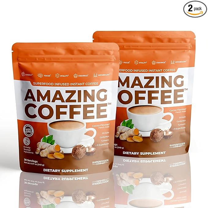 Superfoods Company | Amazing Coffee - Instant French Roast | Adaptogenic Mushrooms, Superfoods