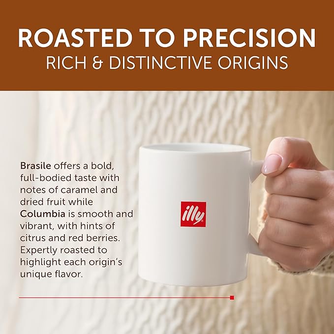 Illy Coffee K-Cups - Compatible Pods for Keurig Coffee Maker - Brasile & Columbia - Single Origin