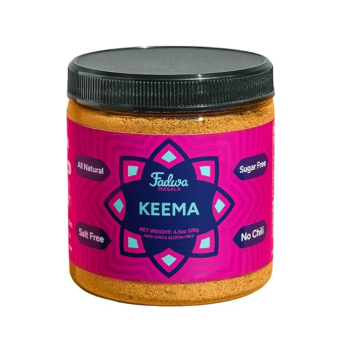Fadwa Masala Keema Spice Mix - 4.5 oz Jar, Salt & Sugar Free, Non-Spicy Authentic Desi Spices for