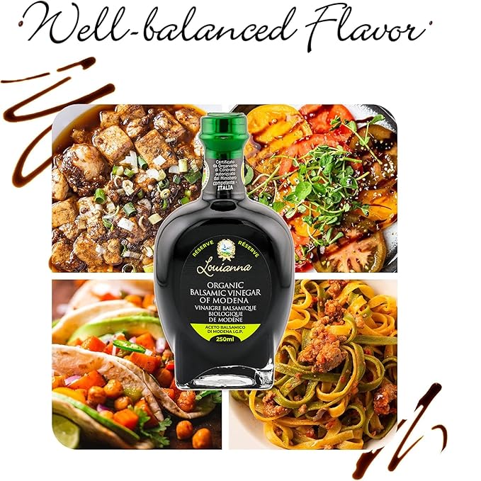 Louianna - Organic Balsamic Vinegar of Modena, High Polyphenol Aged Balsamic Vinegar, Aromatic