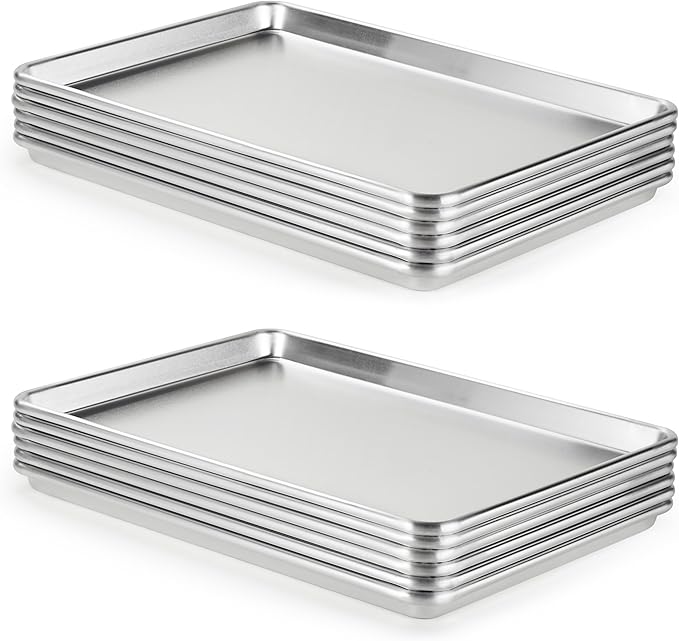 CURTA 12 Pack Aluminum Sheet Pan, NSF Listed Half Size 18 x 13 inch Commercial Bakery Cake Bun Pan