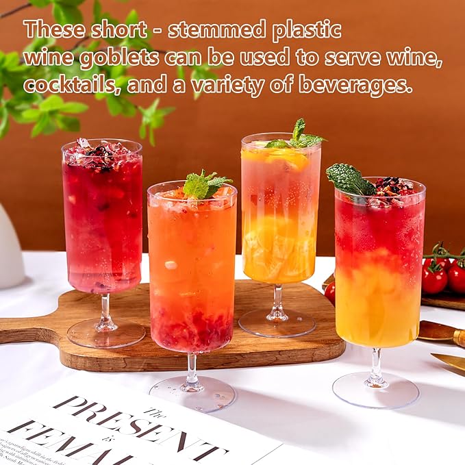Ciaell 12 Pack Clear Plastic Wine Goblets - 14 Oz Plastic Wine Glasses with Short Stem - Disposable
