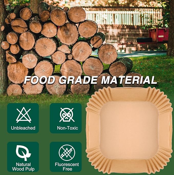 Air Fryer Disposable Paper Liners Square, Non-Stick Parchment, AirFryer Accessories for Baking