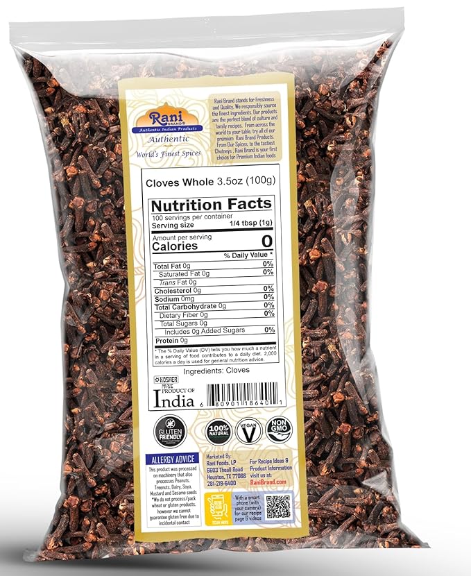 Rani Cloves Whole (Laung) 3.5oz (100g) Great for Food, Tea, Pomander Balls and Potpourri, Hand