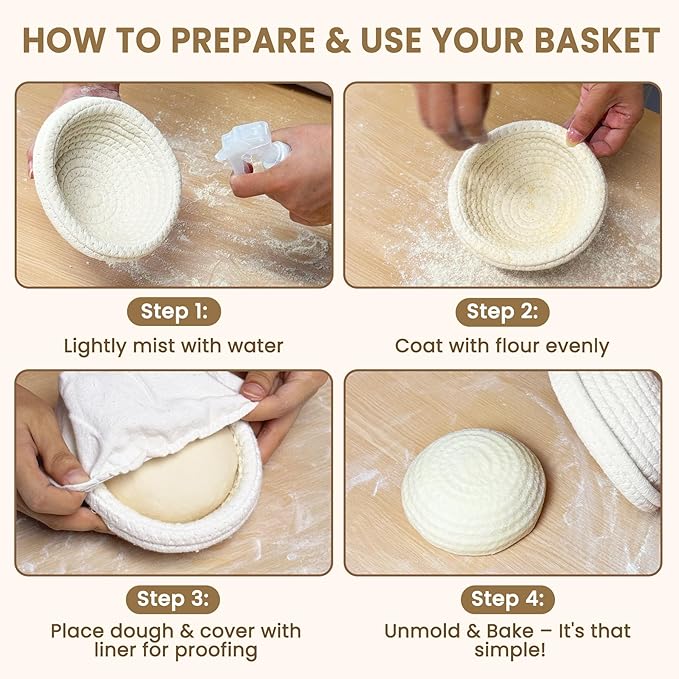Mini Bread Dough Proofing Basket (5.5'', Set of 6), Natural Cotton Rope Mini Banneton Basket &