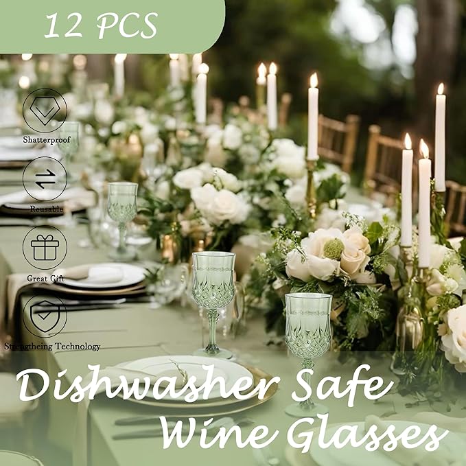 Plastic Wine Glasses，Plastic Goblets Vintage Style Cordial Drinking Glasses for Wedding Reception