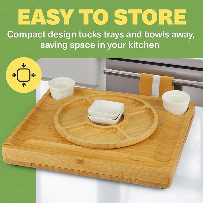 Dynamic Gear Charcuterie Boards with Drawers - Expandable Bamboo Cheese Board Set with Stainless