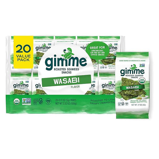 Gimme Seaweed Organic Premium Roasted Seaweed Snacks, Wasabi, 20 Count, Keto, Vegan, Gluten-Free