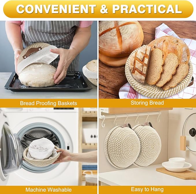 Banneton Bread Proofing Basket Set of 2, 9 Inch & 10 Inch Round Cotton Rope Sourdough Bread Baking