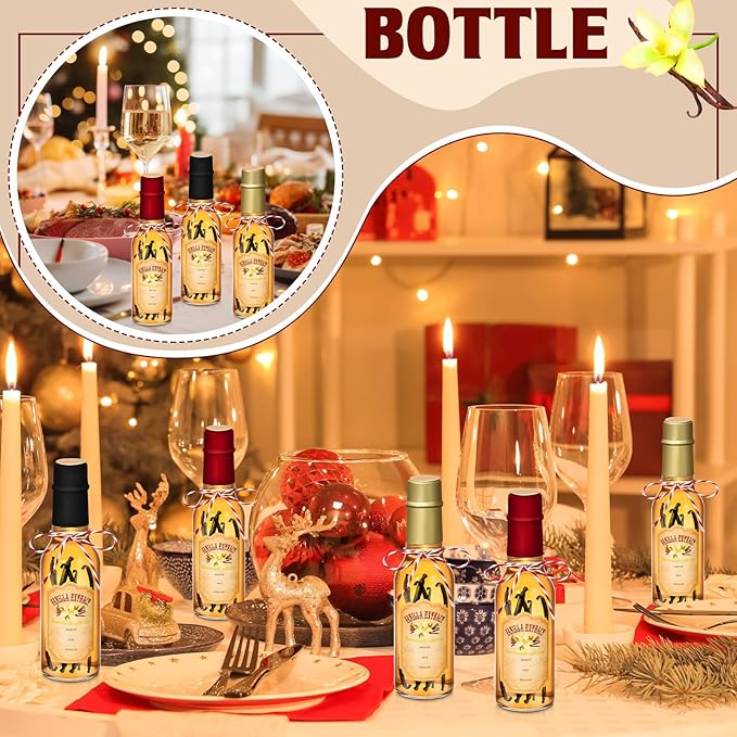 Tioncy 16 Pcs Vanilla Extract Bottles for Homemade Vanilla Jar Glass Bottle with Cap, Shrink Band