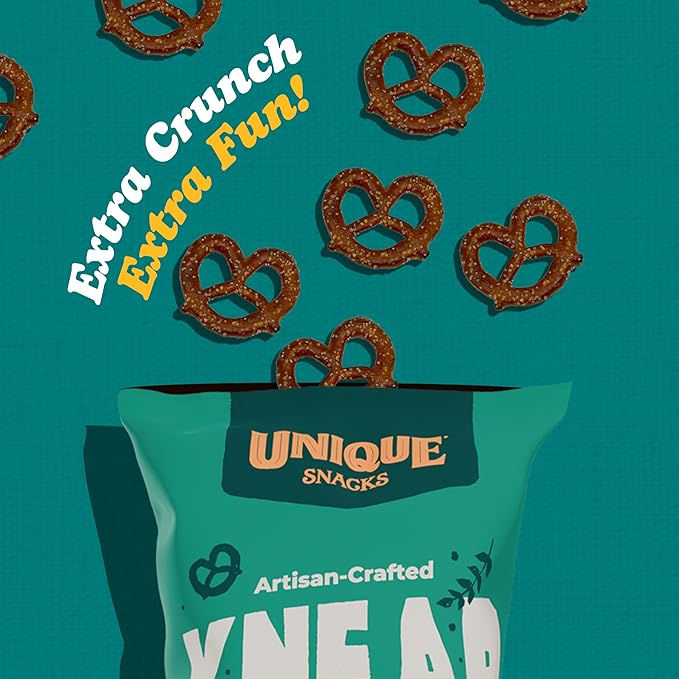 Unique Snacks Knead 'Ems, Sourdough Mini Pretzels, Artisan-Crafted Vegan Snacks, Non-GMO, Kosher