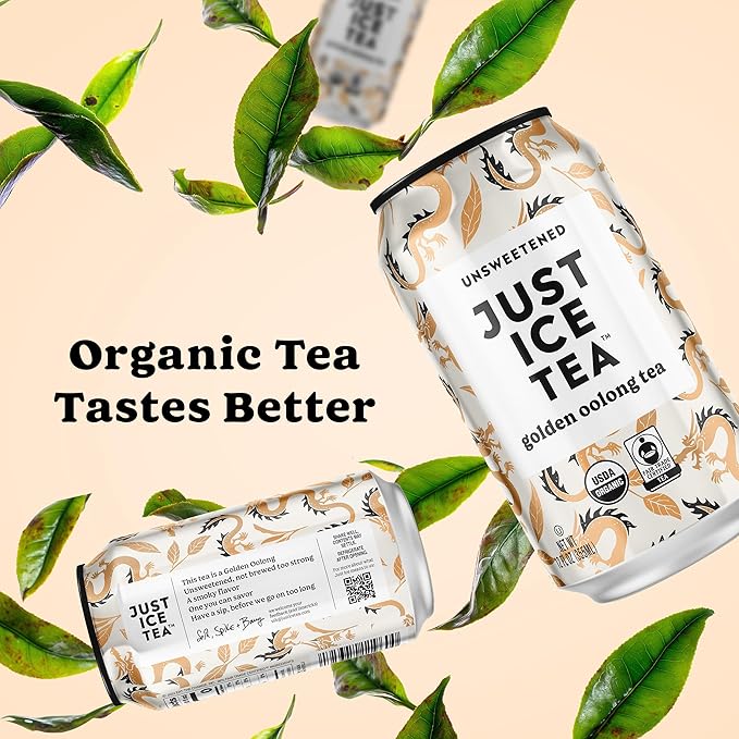 Just Ice Tea, Golden Oolong Iced Tea, 12-Pack (12oz Cans), Green Tea, USDA Certified Organic, Real