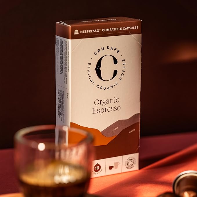 Cru Kafe Strong Espresso USDA Organic Espresso Coffee Capsules (10 Pods) Fairtrade Coffee Pods