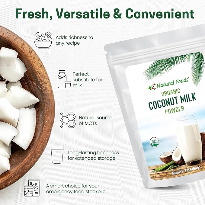 Z Natural Foods Organic Coconut Milk Powder - All-Natural Vegan Dairy-Free Alternative with MCTs