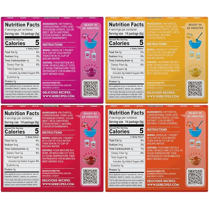 Simply Desserts Sugar-Free Jel Variety 12-Pack (Raspberry, Peach, Orange, Strawberry) - Vegan