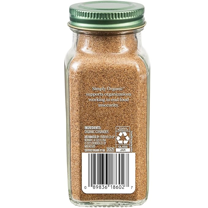 Simply Organic Ground Coriander Seed, 2.29-Ounce, Rich, Warm Earthy Yet Fruity Flavor, Bright