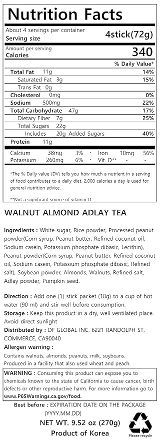 Damtuh Korean Walnut Almond Adlay (Job's Tear) Powder Meal Replacement Shake – Nutty Breakfast