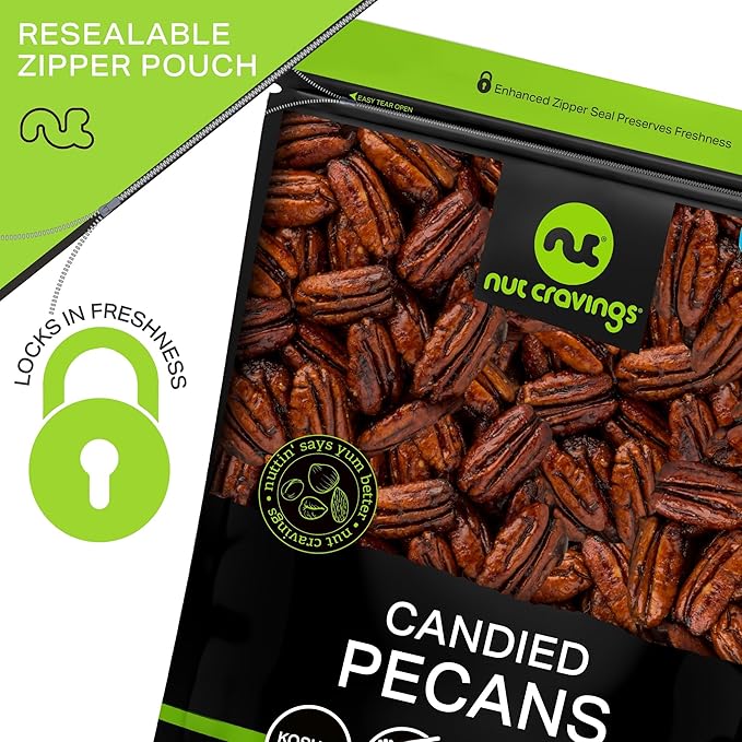 NUT CRAVINGS - Candied Pecans Honey Glazed Praline, No Shell (48oz - 3 LB) Bulk Nuts Packed Fresh