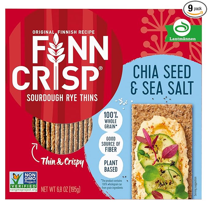 Finn Crisp Chia Seed Sourdough Rye Thins Crispbread, 6.8 Ounce Box (Pack of 9)
