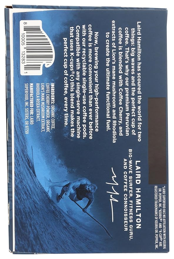 Laird Superfood K-Cups with Functional Mushrooms - Focused Energy, 10ct - Plant-Based Blend of