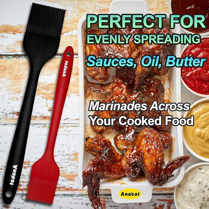 Anaeat 2 Pack Silicone Basting Pastry Brushes - Heat Resistant Brush with Soft Bristles, Hygienic