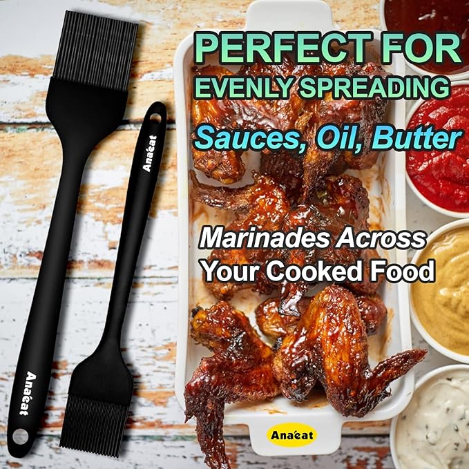 Anaeat 2 Pack Silicone Basting Pastry Brushes - Heat Resistant Brush with Soft Bristles, Hygienic