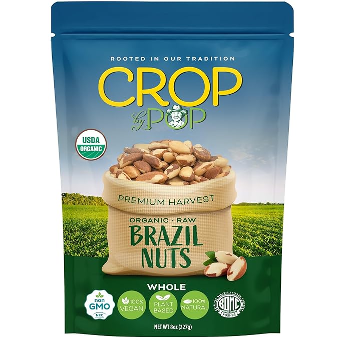 CROP BY POP - Organic Raw Brazil Nuts (8 Oz - 1 LB) Packed Fresh in Resealable Bag - USDA Organic