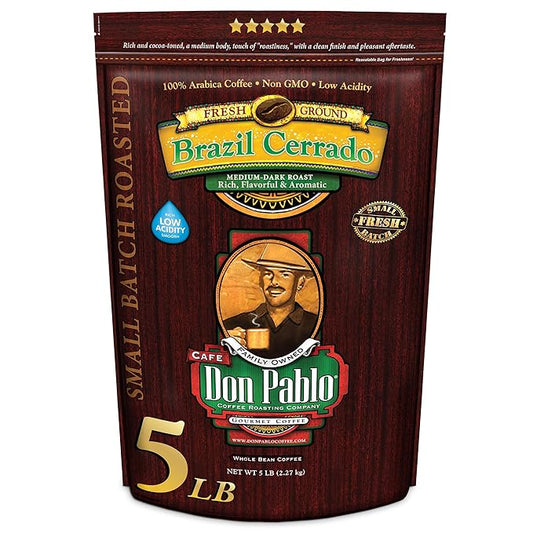 5LB Don Pablo Gourmet Coffee - Brazil Cerrado - Medium Dark Roast - Whole Bean Coffee - 100%