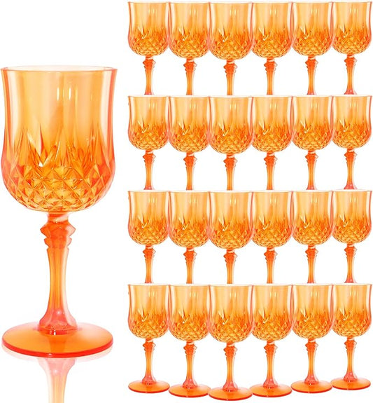 Plastic Wine Glasses，Orange Goblets Vintage Style Cordial Drinking Glasses for Wedding Reception