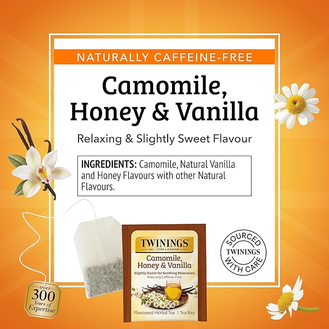 Twinings Camomile, Honey & Vanilla Herbal Tea individually Wrapped Bags, 20 Count (Pack of 1)