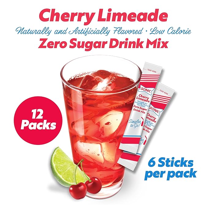 Sonic Singles To Go Powdered Drink Mix, Cherry Limeade, 6 Sticks Per Box, 12 Boxes (72 Sticks Total)