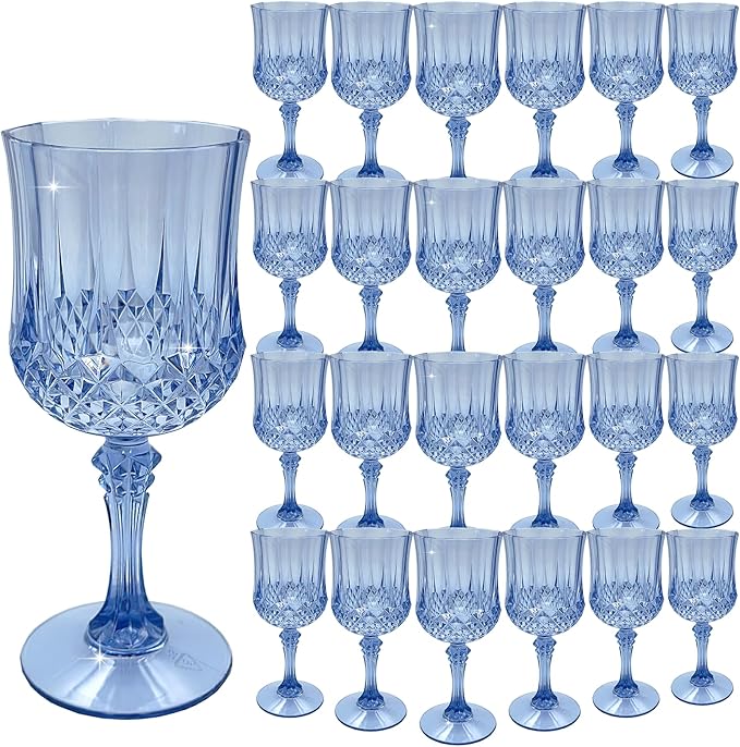Plastic Wine Glasses，Plastic Goblets Vintage Style Cordial Drinking Glasses for Wedding Reception