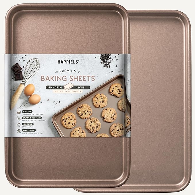 Nonstick 15x10 inch Baking Sheet Set of 2 | PFOA & BPA Free Non Toxic Carbon Steel 10x15 inches