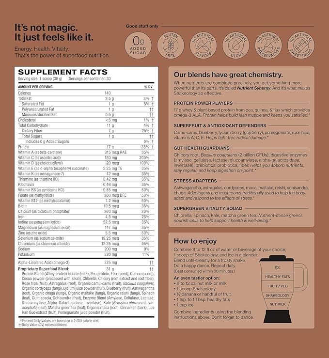 Shakeology 0g Added Sugar Whey Protein Powder Blend, Gluten-Free Shake with Vitamins and Minerals