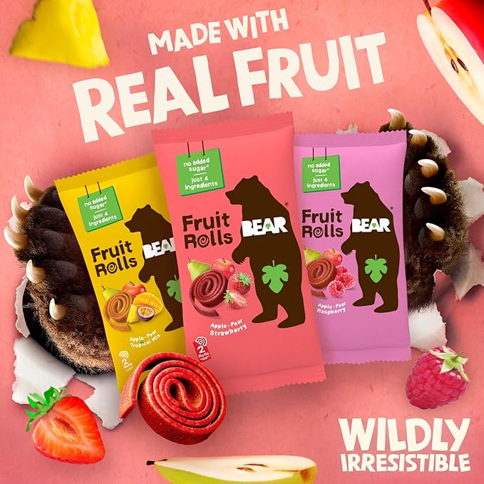 BEAR Real Fruit Snack Rolls - Gluten Free, Vegan, and Non-GMO - Variety Pack (Strawberry