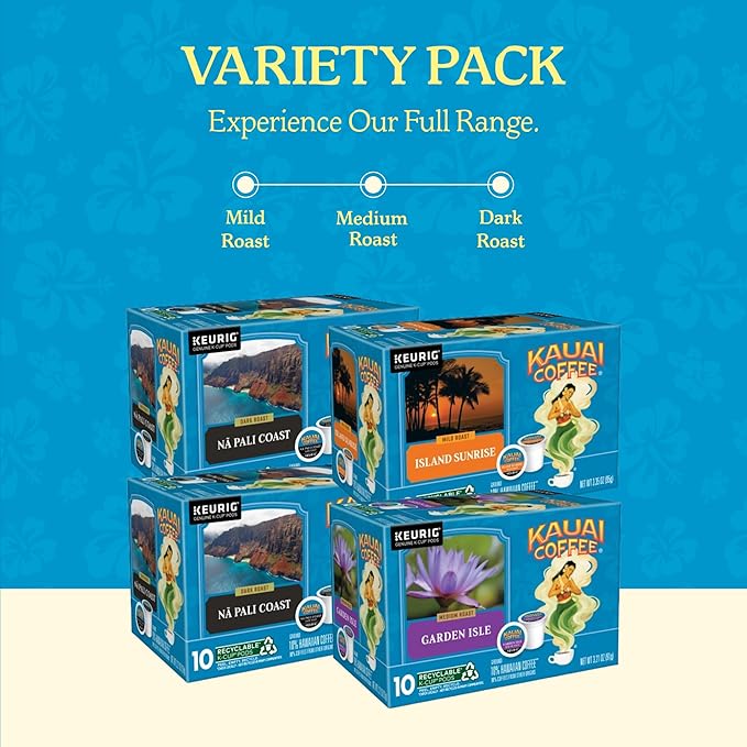 Kauai Coffee K-Cup Pods for Keurig Brewers – Arabica Coffee, 10% Hawaiian – Medium Roast, Rich