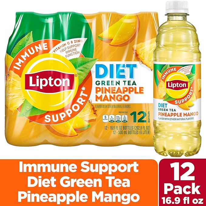 Lipton Immune Support Diet Pineapple Mango, 16.9 Fl Oz Bottles (Pack of 12)