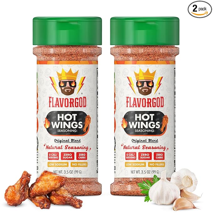 Hot Wings Seasoning Mix, 2 Bottles by Flavor God - Premium All Natural & Healthy Spice Blend for