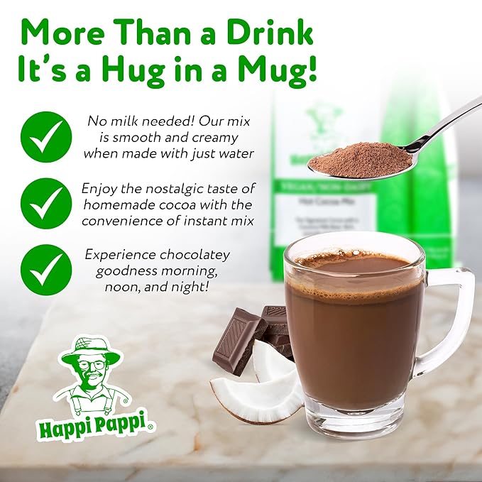 Happi Pappi - Vegan Hot Cocoa Mix, Coconut Milk Base Rich and Smooth Chocolate Powder for Drinks &