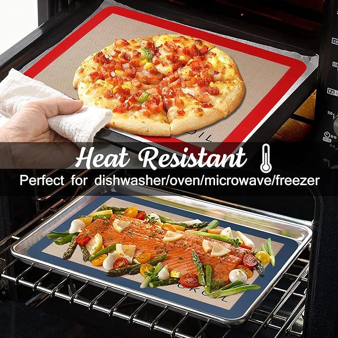 Silicone Baking Mat Large Baking Mat Set of 3-2 Half Sheets 16.5" x 11.6" +1 Quarter Sheet,Reusable