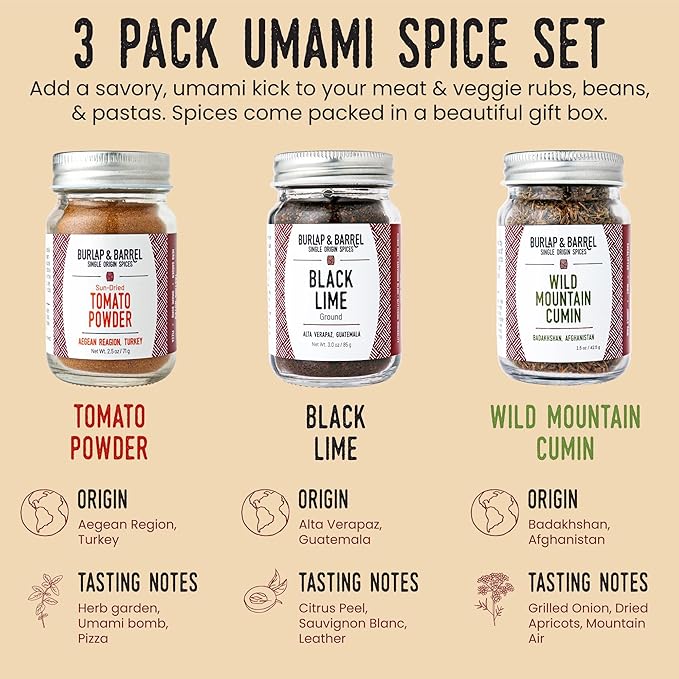 Burlap & Barrel Taco Seasoning Single Origin Spice Set - Wild Mountain Cumin, Sun-Dried Tomato