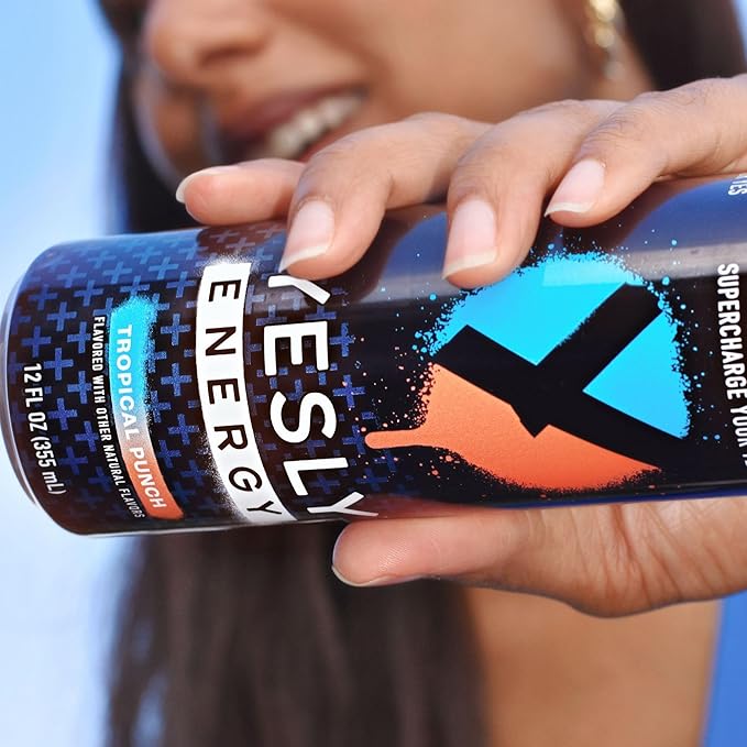 Yesly Energy Drink, Tropical Punch, Naturally Flavored Sparkling Energy Drink With Electrolytes