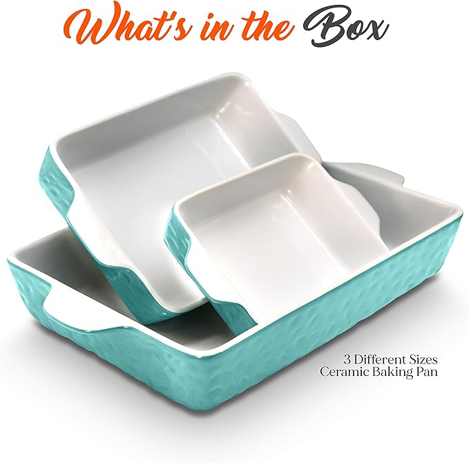 NutriChef 3-Piece Nonstick Ceramic Bakeware Set - PFOA PFOS PTFE Free Baking Tray Set w/Odor-Free