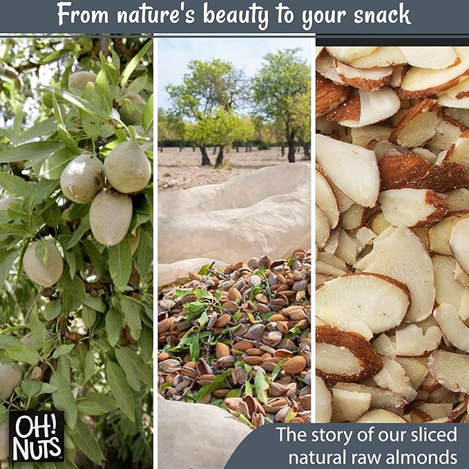 Oh! Nuts Raw Natural Sliced Almonds - 100% Natural - Sliced Almonds - 1.5 lb - Almonds Raw - Packed