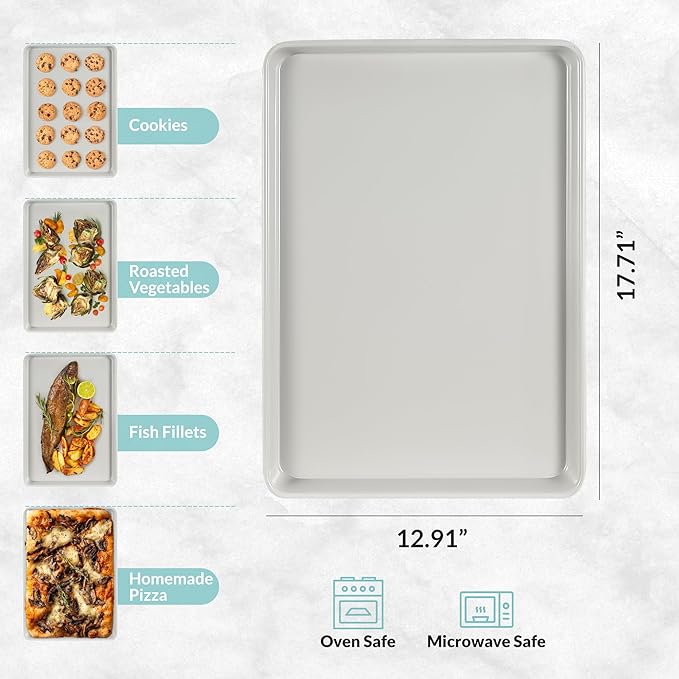 Boxiki Kitchen Non-Stick Ceramic Baking Sheet - Slick & Non-Toxic Ceramic Coating, PTFE & PFOA Free