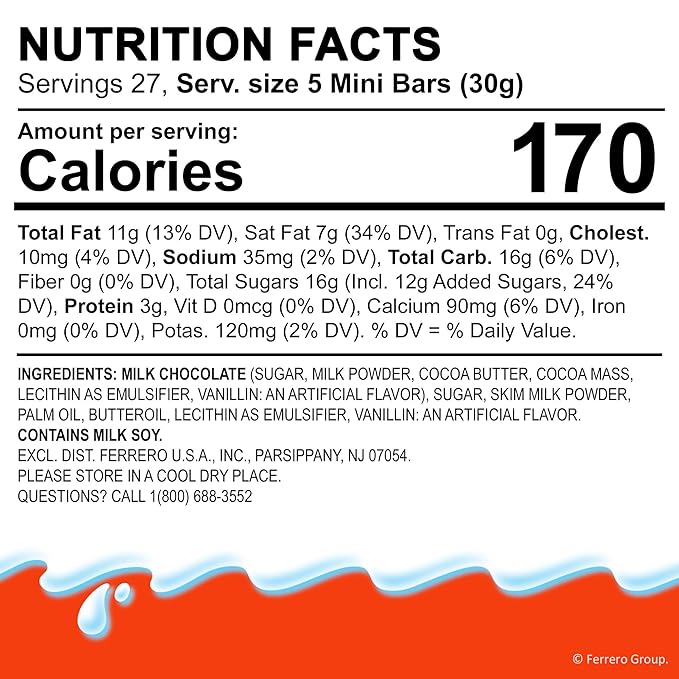 Kinder Chocolate Mini, 29.2 oz Bulk Pack, Up to 138 Minis, Milk Chocolate Bar with Creamy Milky