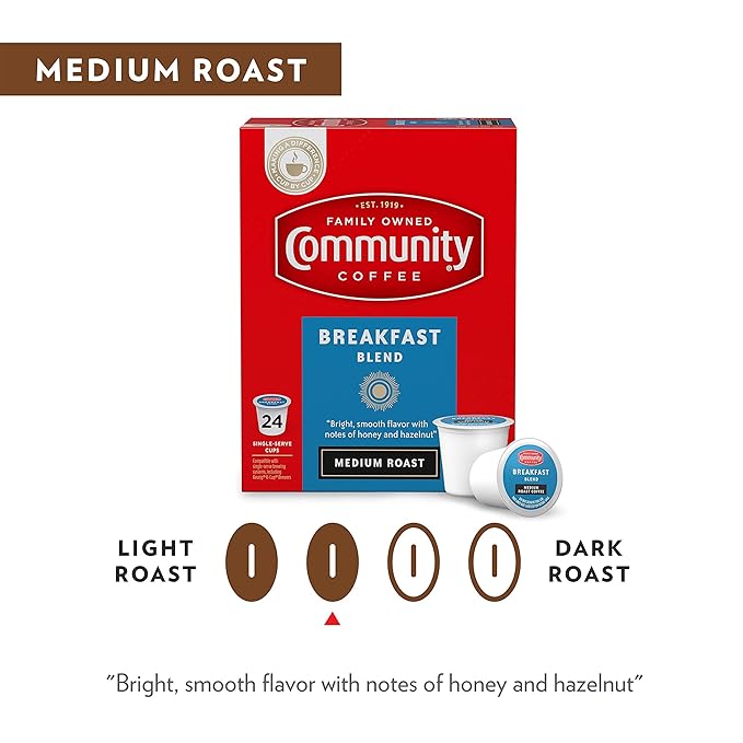 Community Coffee Breakfast Blend 12 Count Coffee Pods, Medium Roast, Compatible with Keurig 2.0
