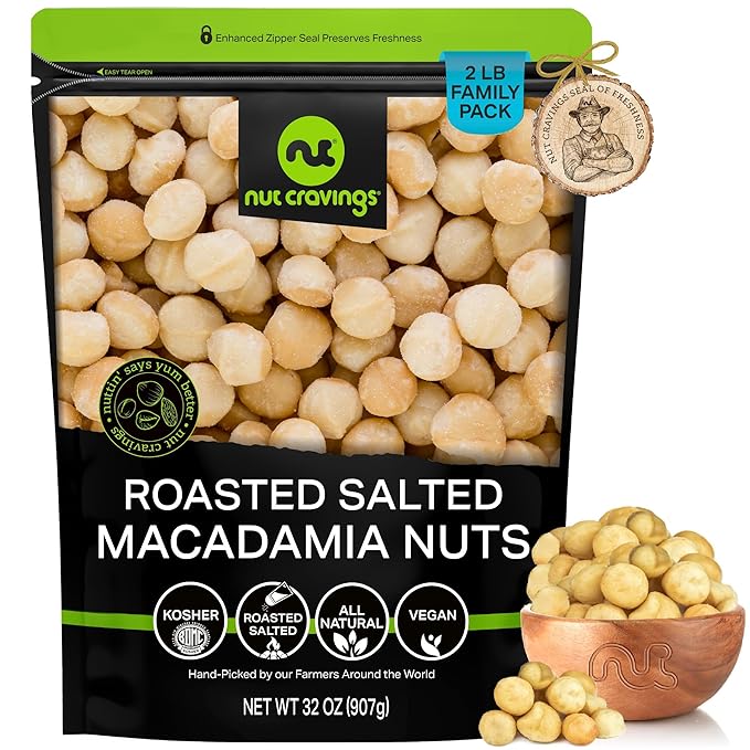 NUT CRAVINGS - Roasted & Salted Macadamia Nuts - No Shell, (32oz - 2 LB) Bulk Nuts Packed Fresh in