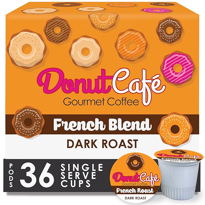 Donut Café – Gourmet Single Serve Coffee Pods for Keurig K-Cup Brewers, Dark Roast, 100% Arabica