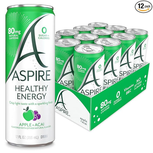 ASPIRE® Apple Acai, Healthy Energy Drink 80mg Natural Caffeine, Zero Sugar No Carbs Keto Friendly